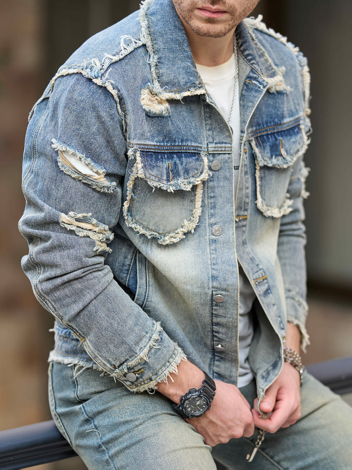 Egon | Stoer Denim Jack met Vintage Look en Raw Hem voor Mannen