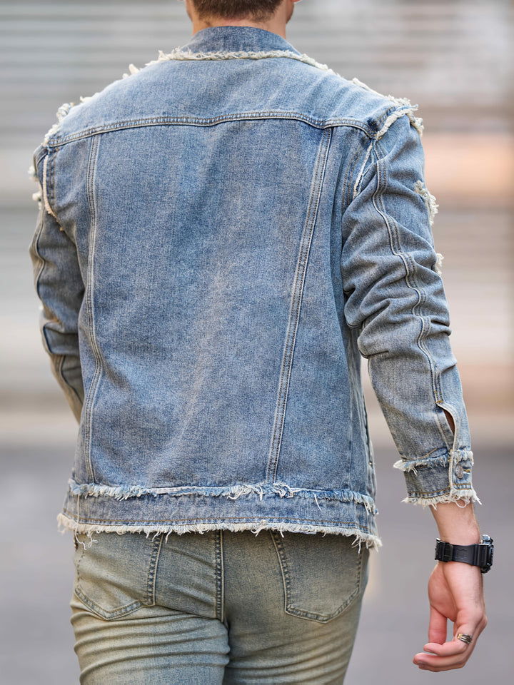 Egon | Stoer Denim Jack met Vintage Look en Raw Hem voor Mannen