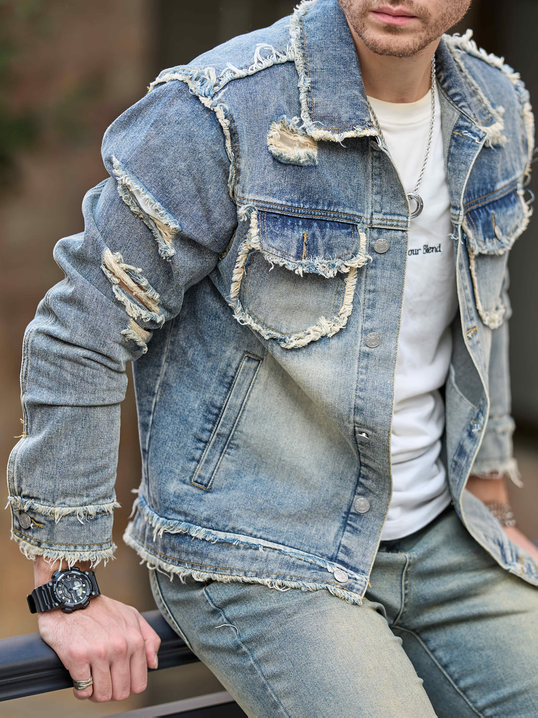 Egon | Stoer Denim Jack met Vintage Look en Raw Hem voor Mannen