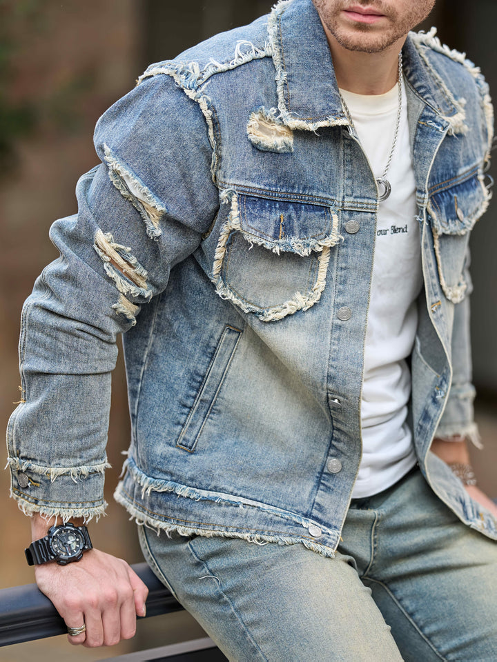 Egon | Stoer Denim Jack met Vintage Look en Raw Hem voor Mannen