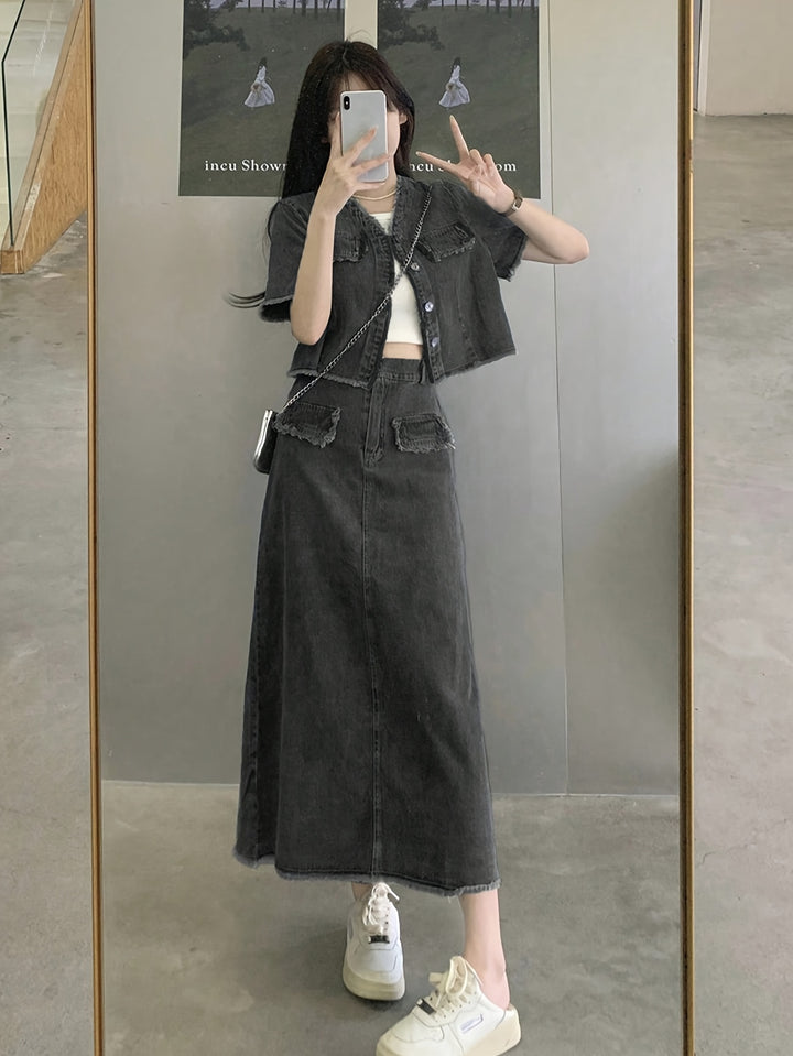 Elena | Trendy Denim Set met Stijlvolle Afwerking