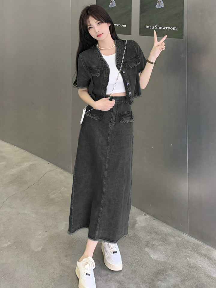Elena | Trendy Denim Set met Stijlvolle Afwerking
