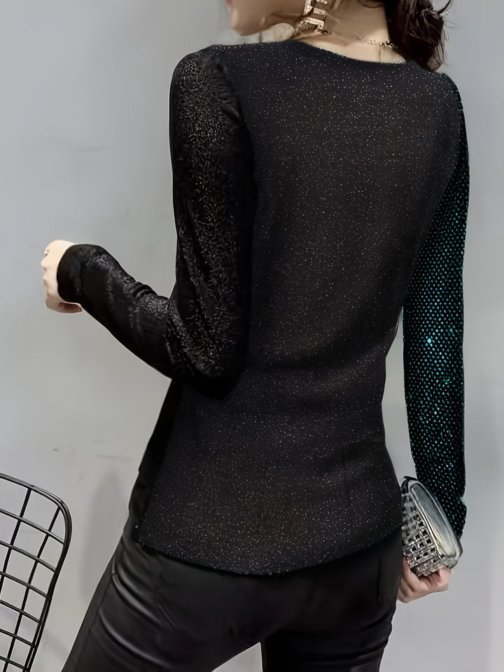 Eliana | Elegante Pailletten V-Hals Top met Gesp