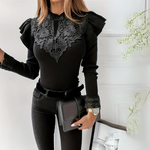 Elizabeth | Elegante Top met Kanten Details en Pofmouwen