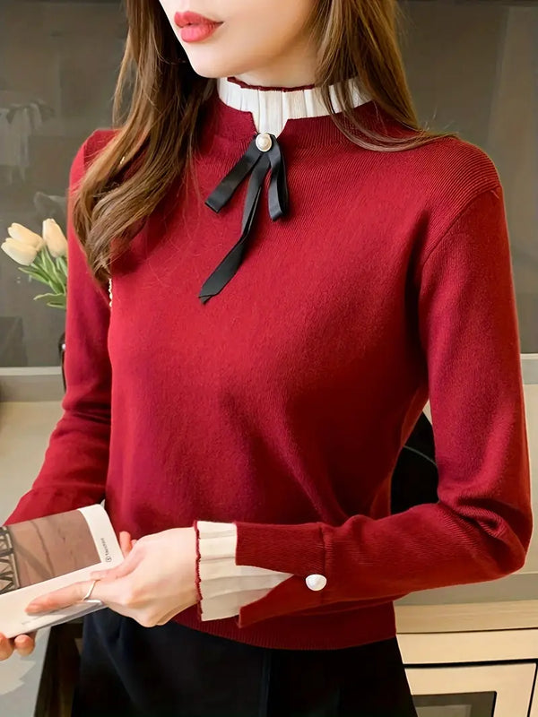 Ella | Elegante Geribbelde Gelaagde Blouse met Strik