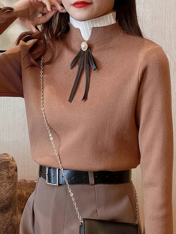 Ella | Elegante Geribbelde Gelaagde Blouse met Strik