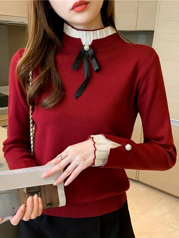 Ella | Elegante Geribbelde Gelaagde Blouse met Strik