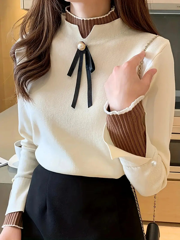 Ella | Elegante Geribbelde Gelaagde Blouse met Strik