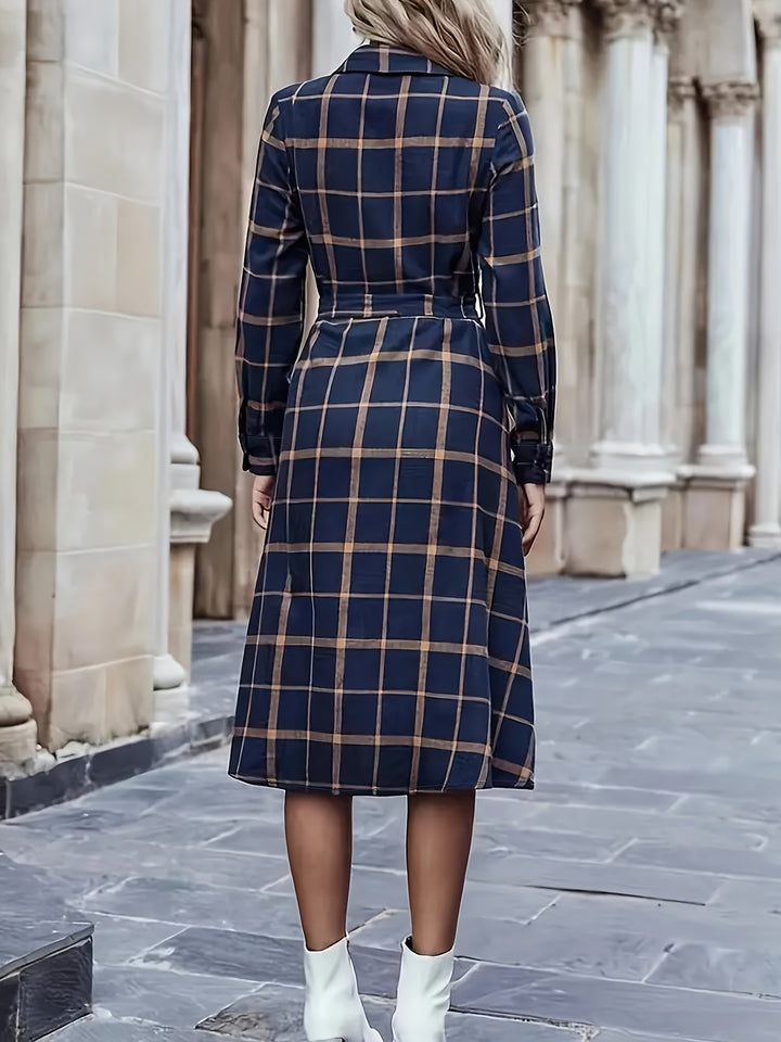 Emilie | Geruite Blousejurk met Ceintuur en Knopen