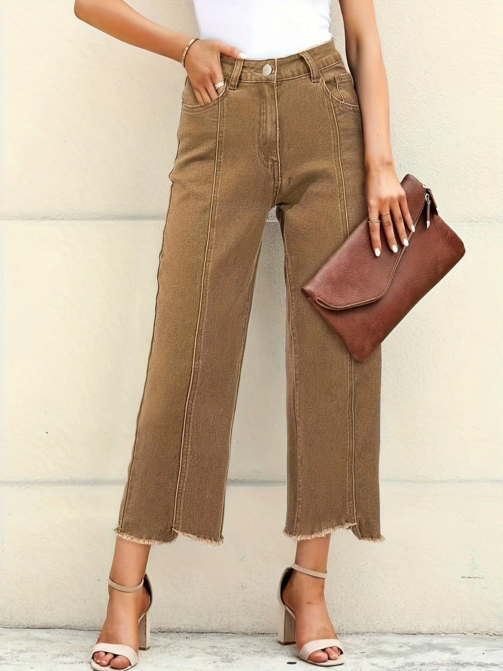 Emma | Mode Dames Cropped Jeans met Wijde Pijpen en Zijstreep