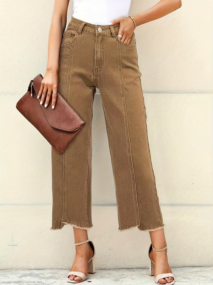 Emma | Mode Dames Cropped Jeans met Wijde Pijpen en Zijstreep