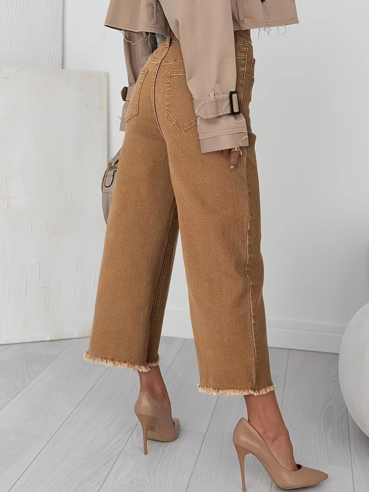Emma | Mode Dames Cropped Jeans met Wijde Pijpen en Zijstreep