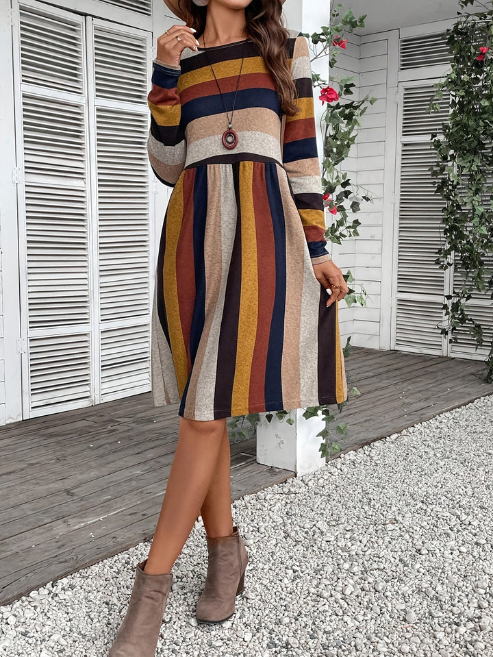 Evelina | Casual Gestreepte Jurk met Lange Mouwen