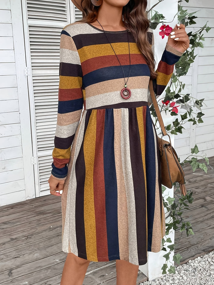 Evelina | Casual Gestreepte Jurk met Lange Mouwen