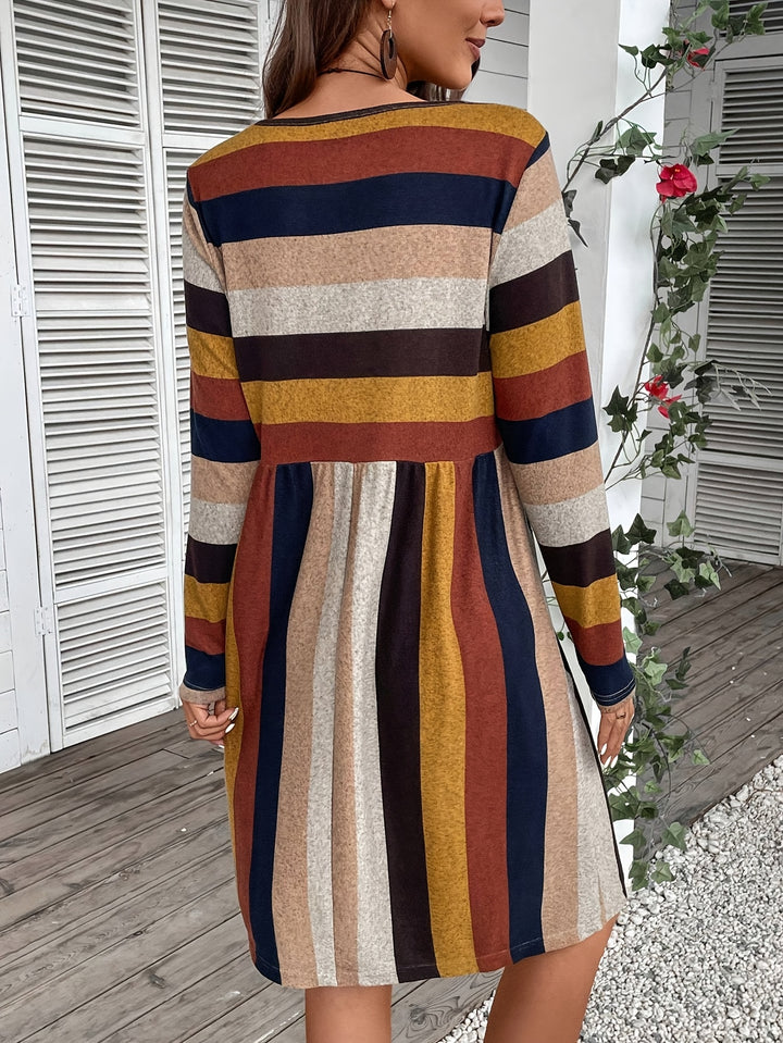 Evelina | Casual Gestreepte Jurk met Lange Mouwen