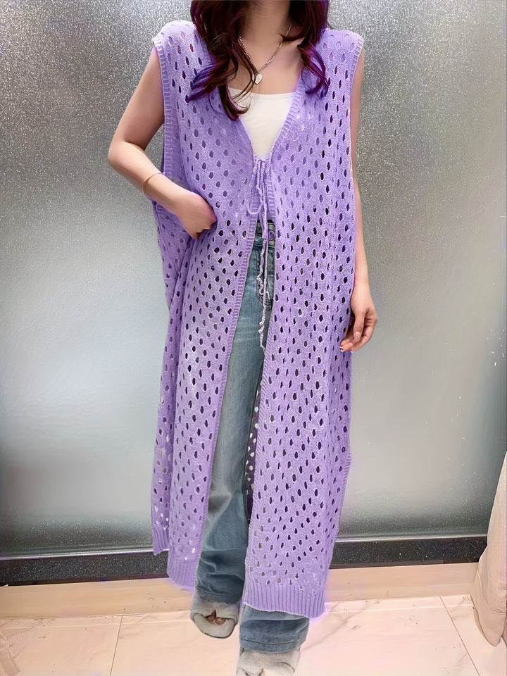 Eveline | Trendy Open Gehaakte Lange Mouwloze Cardigan
