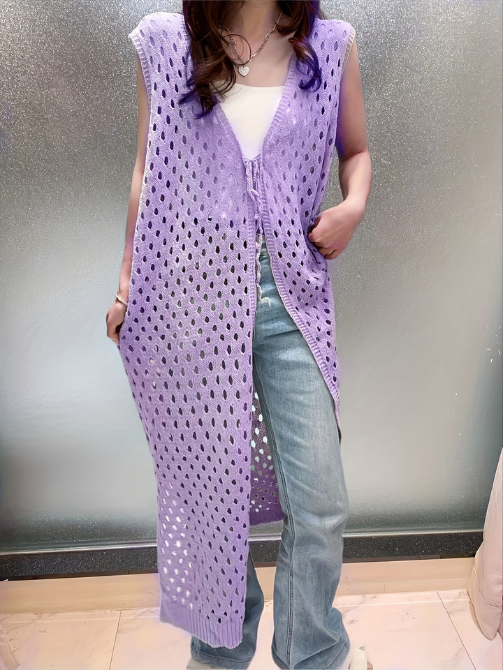 Eveline | Trendy Open Gehaakte Lange Mouwloze Cardigan
