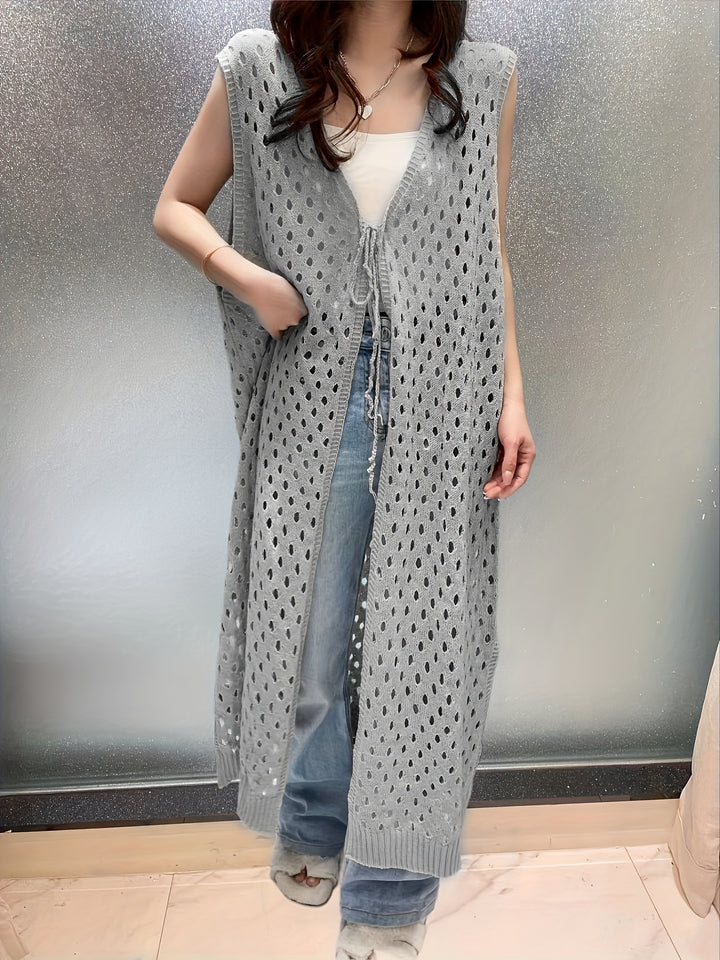 Eveline | Trendy Open Gehaakte Lange Mouwloze Cardigan