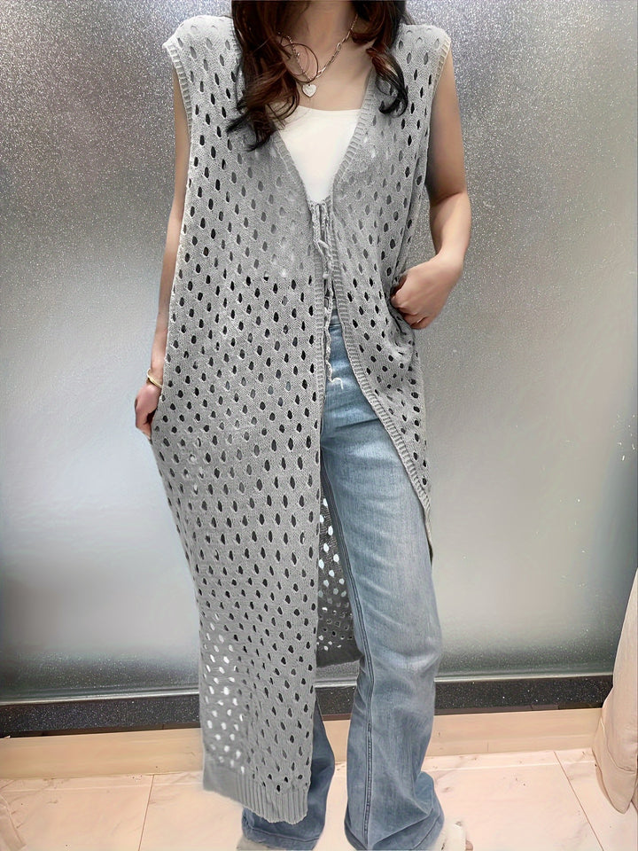 Eveline | Trendy Open Gehaakte Lange Mouwloze Cardigan