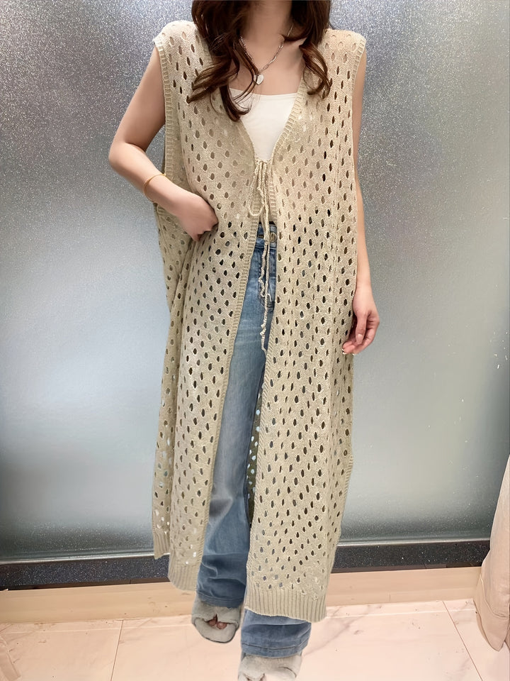 Eveline | Trendy Open Gehaakte Lange Mouwloze Cardigan
