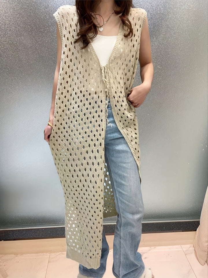 Eveline | Trendy Open Gehaakte Lange Mouwloze Cardigan