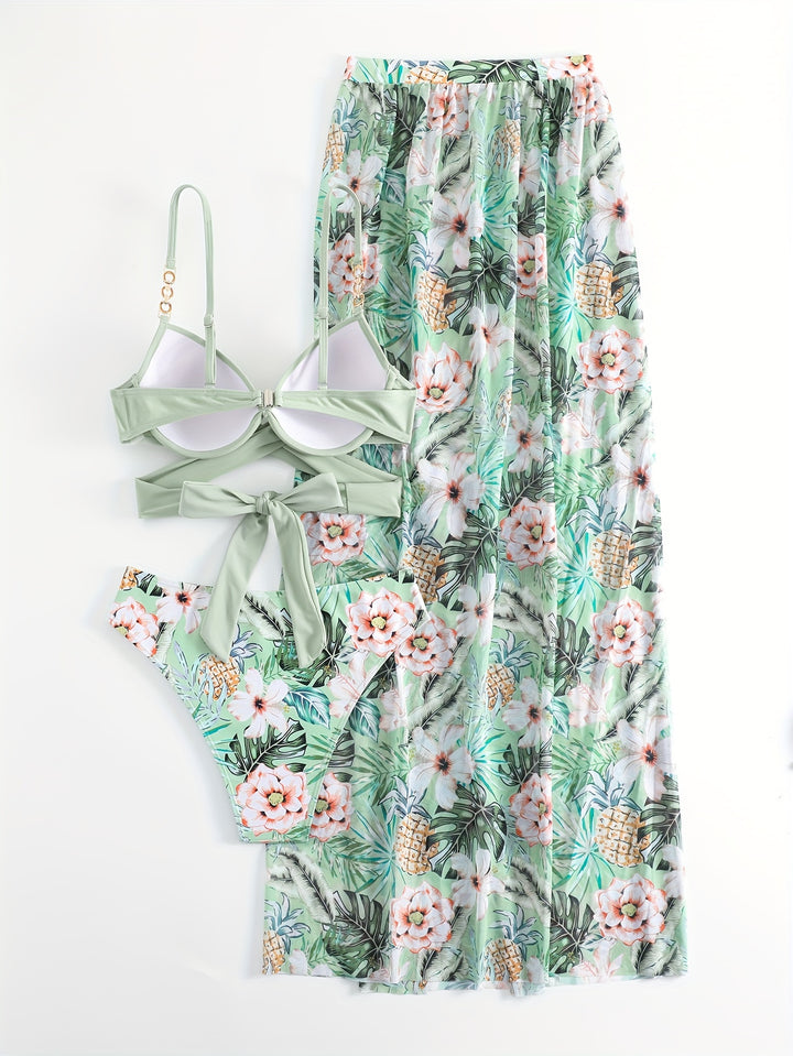 Evelyn | Tropische 3-delige Bikini Set met Hoge Snit Rok