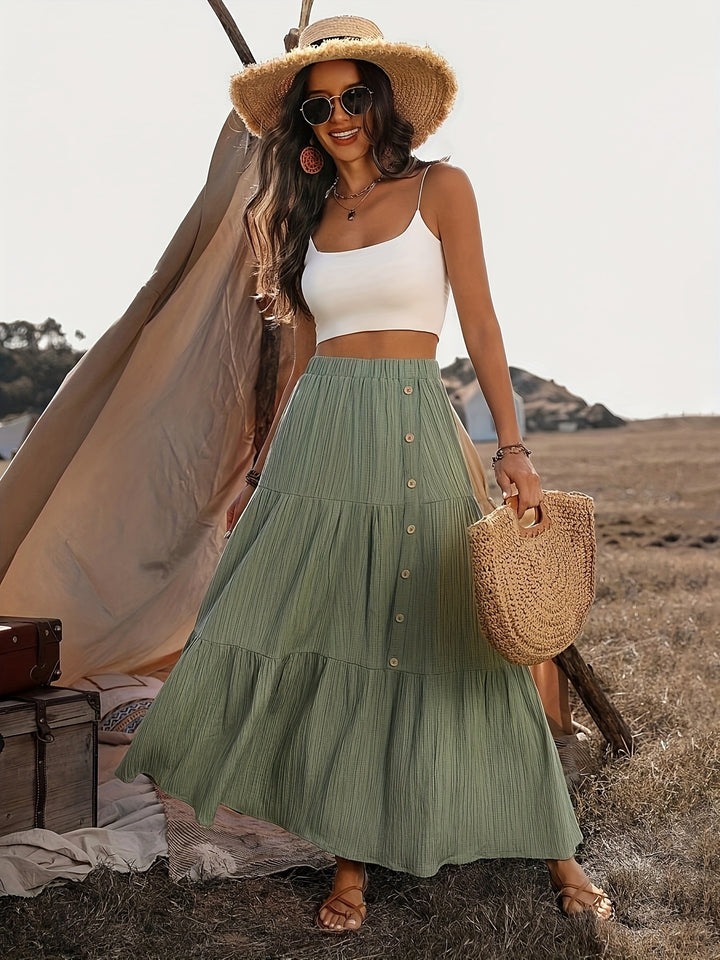 Faye | Elegante Maxi Rok met Knoopdetail voor Zomer & Herfst