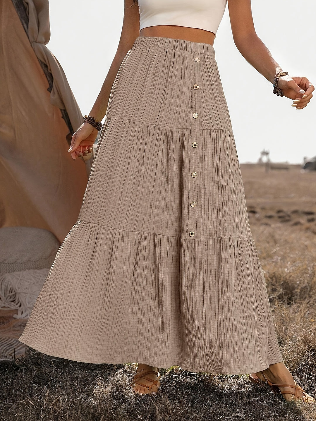 Faye | Elegante Maxi Rok met Knoopdetail voor Zomer & Herfst