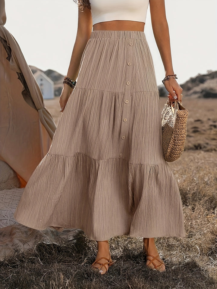Faye | Elegante Maxi Rok met Knoopdetail voor Zomer & Herfst