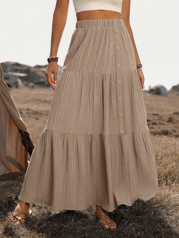 Faye | Elegante Maxi Rok met Knoopdetail voor Zomer & Herfst