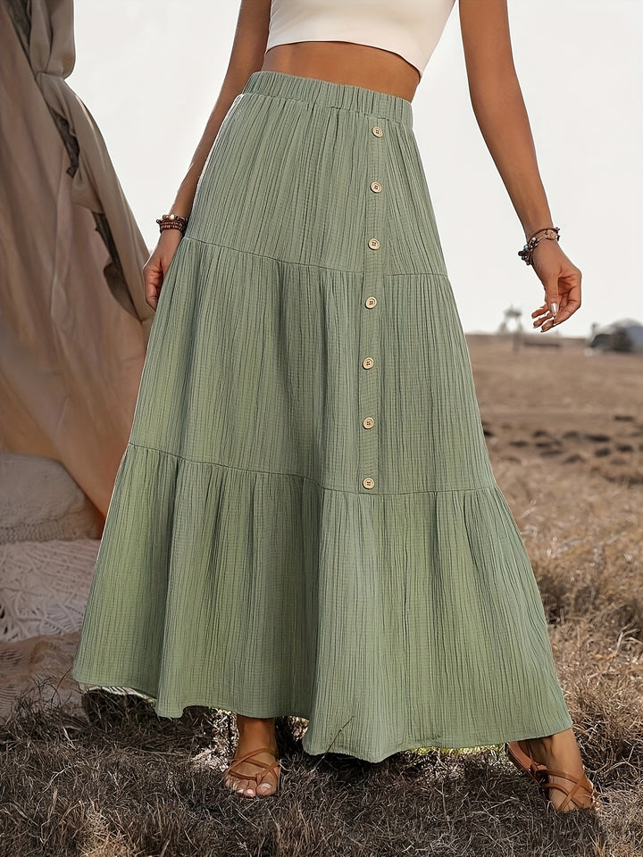 Faye | Elegante Maxi Rok met Knoopdetail voor Zomer & Herfst