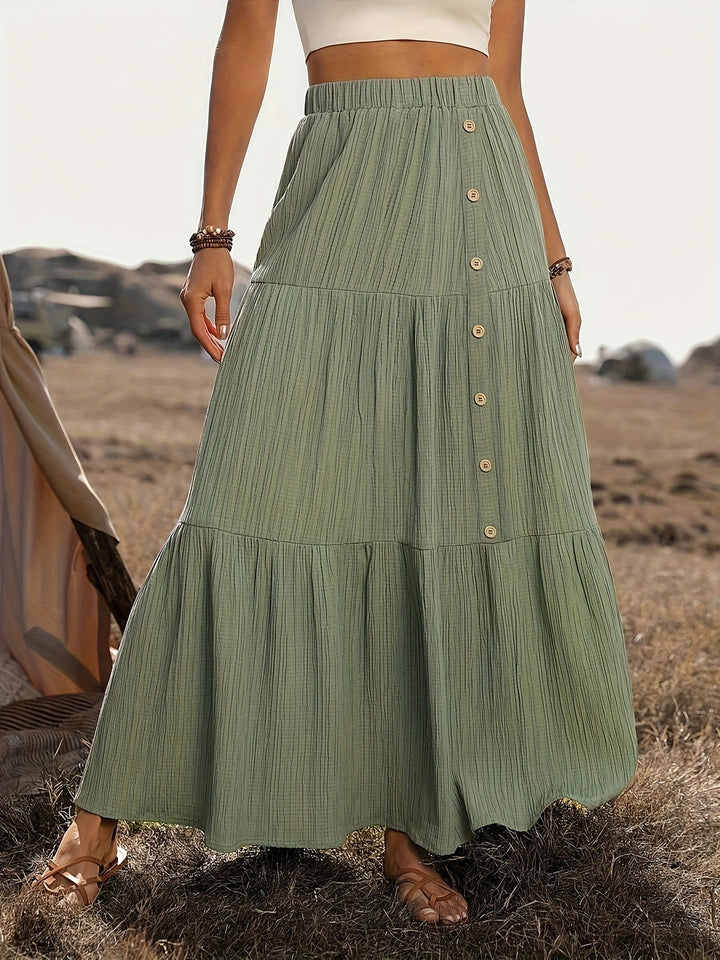 Faye | Elegante Maxi Rok met Knoopdetail voor Zomer & Herfst