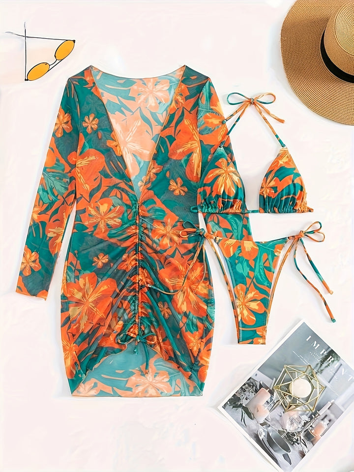 Felicity | Badpak met Bloemenprint en Lange Mouwen