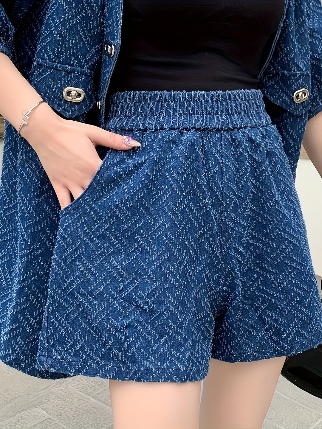 Felicity | Stijlvol Tweed Denim Set met Korte Mouwen
