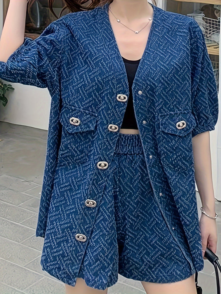 Felicity | Stijlvol Tweed Denim Set met Korte Mouwen