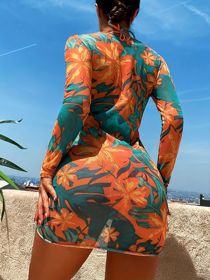 Felicity | Badpak met Bloemenprint en Lange Mouwen