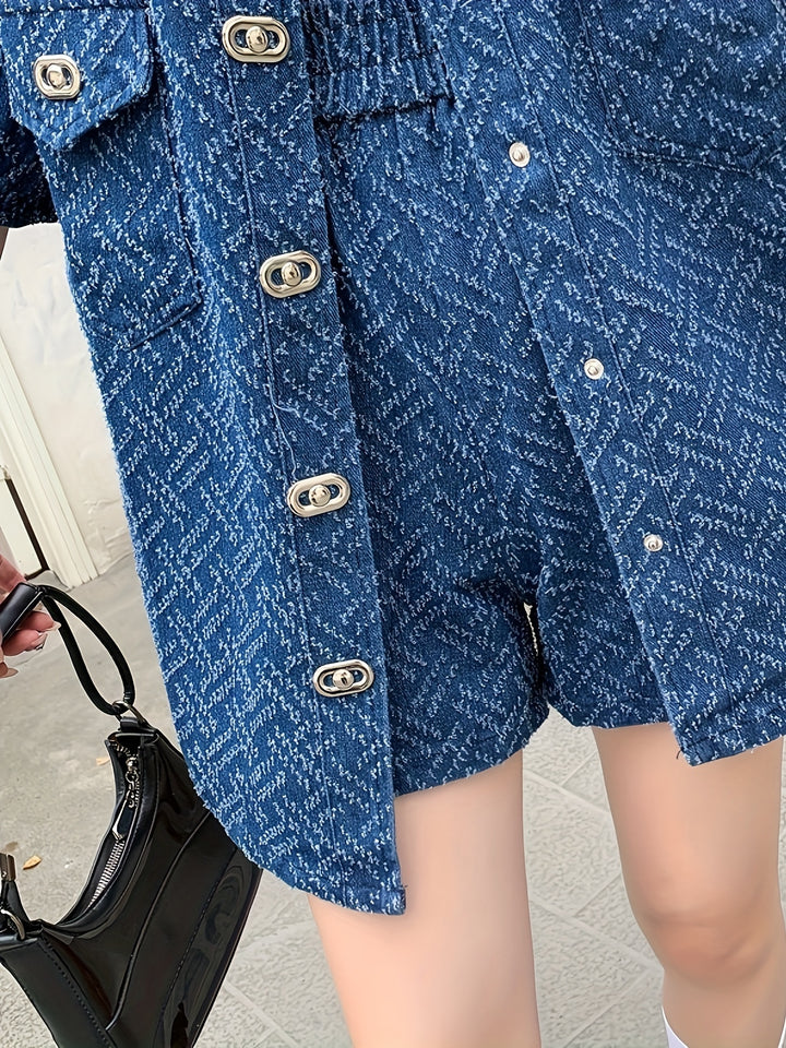 Felicity | Stijlvol Tweed Denim Set met Korte Mouwen