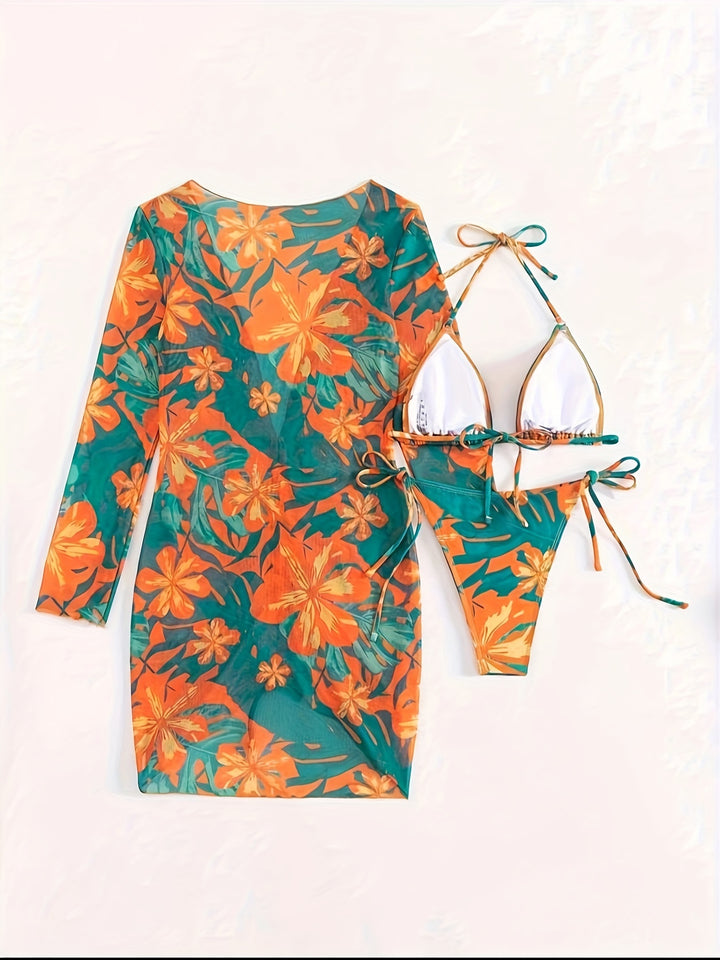 Felicity | Badpak met Bloemenprint en Lange Mouwen