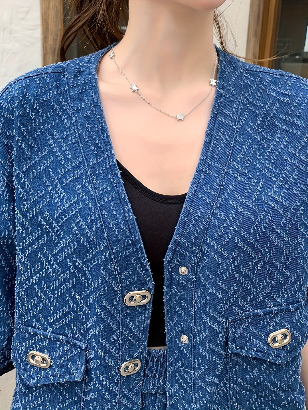 Felicity | Stijlvol Tweed Denim Set met Korte Mouwen