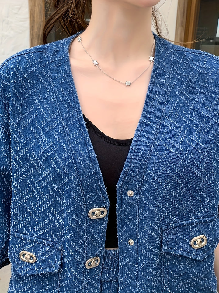 Felicity | Stijlvol Tweed Denim Set met Korte Mouwen
