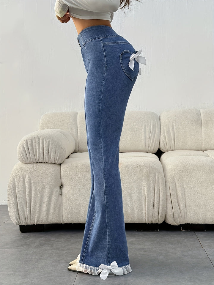 Fleur | Flared Jeans Dames met Hoge Taille en Strikdetails