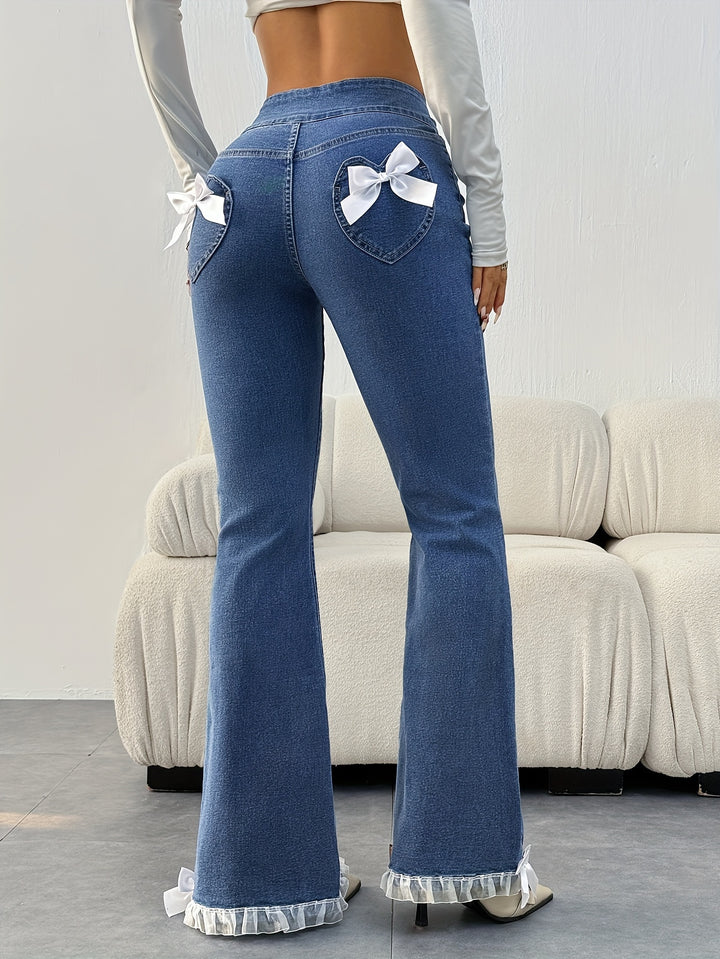 Fleur | Flared Jeans Dames met Hoge Taille en Strikdetails