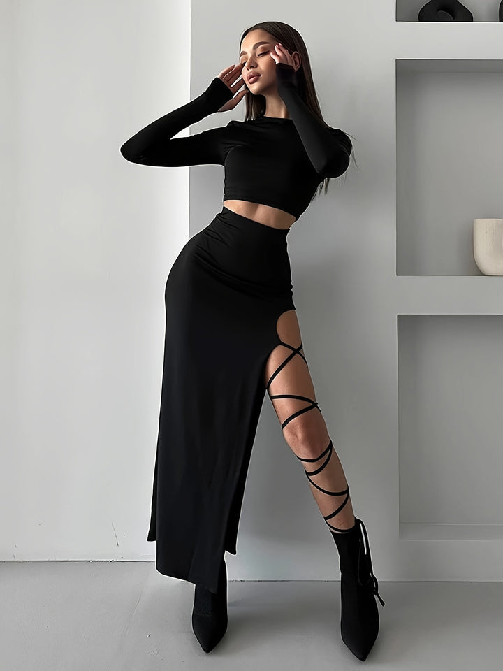 Floor | Verleidelijke 2-delige Avondset met Sexy Split en Crop Top