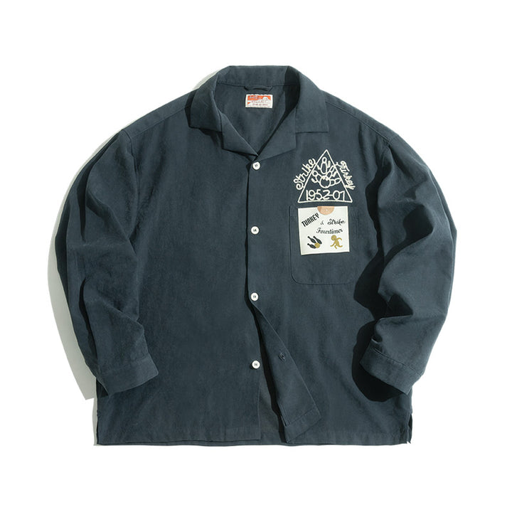 Floris | Retro Geborduurd Shirt met Reverskraag voor Mannen