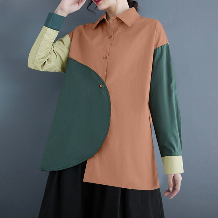 Francien | Asymmetrische Patchwork Blouse met Lange Mouwen