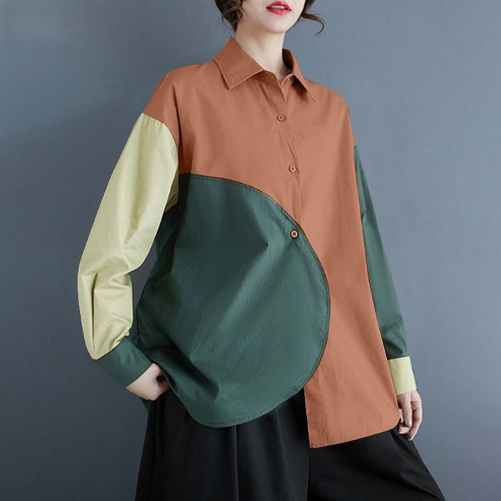 Francien | Asymmetrische Patchwork Blouse met Lange Mouwen