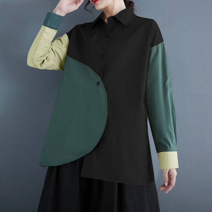 Francien | Asymmetrische Patchwork Blouse met Lange Mouwen