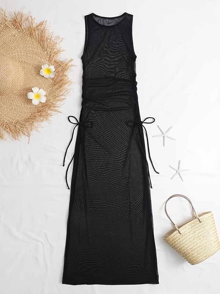 Freya | Zwarte Mesh Side Split Jurk