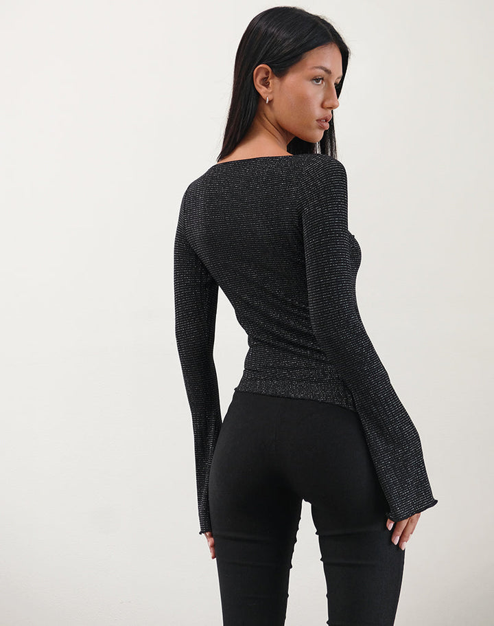 Gabriëlle | Elegante Longsleeve Top met Luxe Metallic Touch