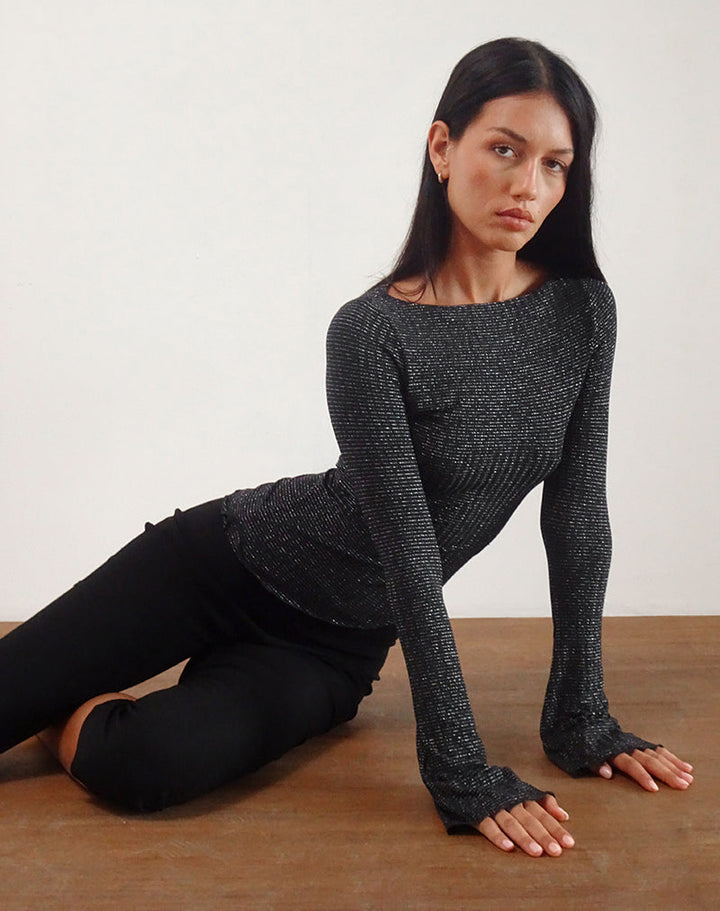 Gabriëlle | Elegante Longsleeve Top met Luxe Metallic Touch